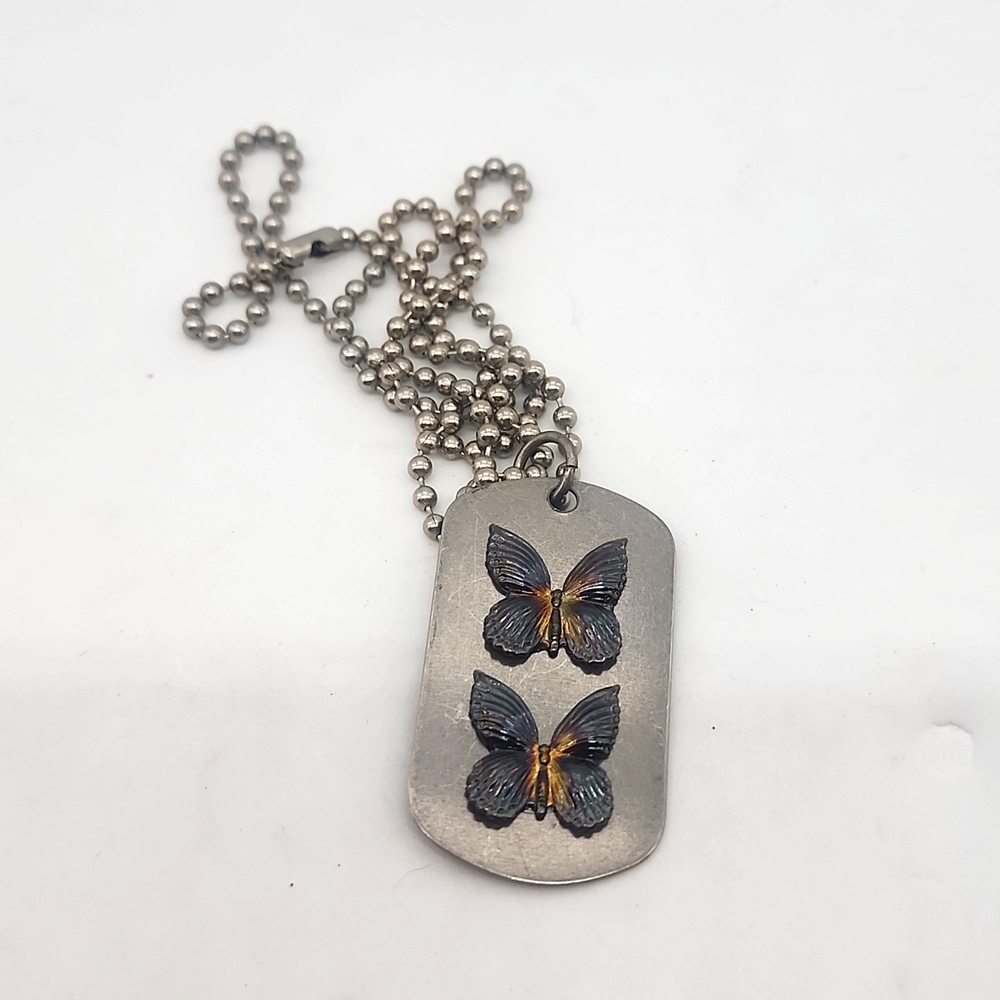 SilverDOUBLE BUTTERFLY DOG TAG